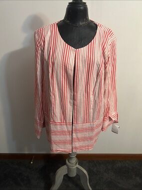 Gramercy 22 Red and White Striped linen blend Open blazer